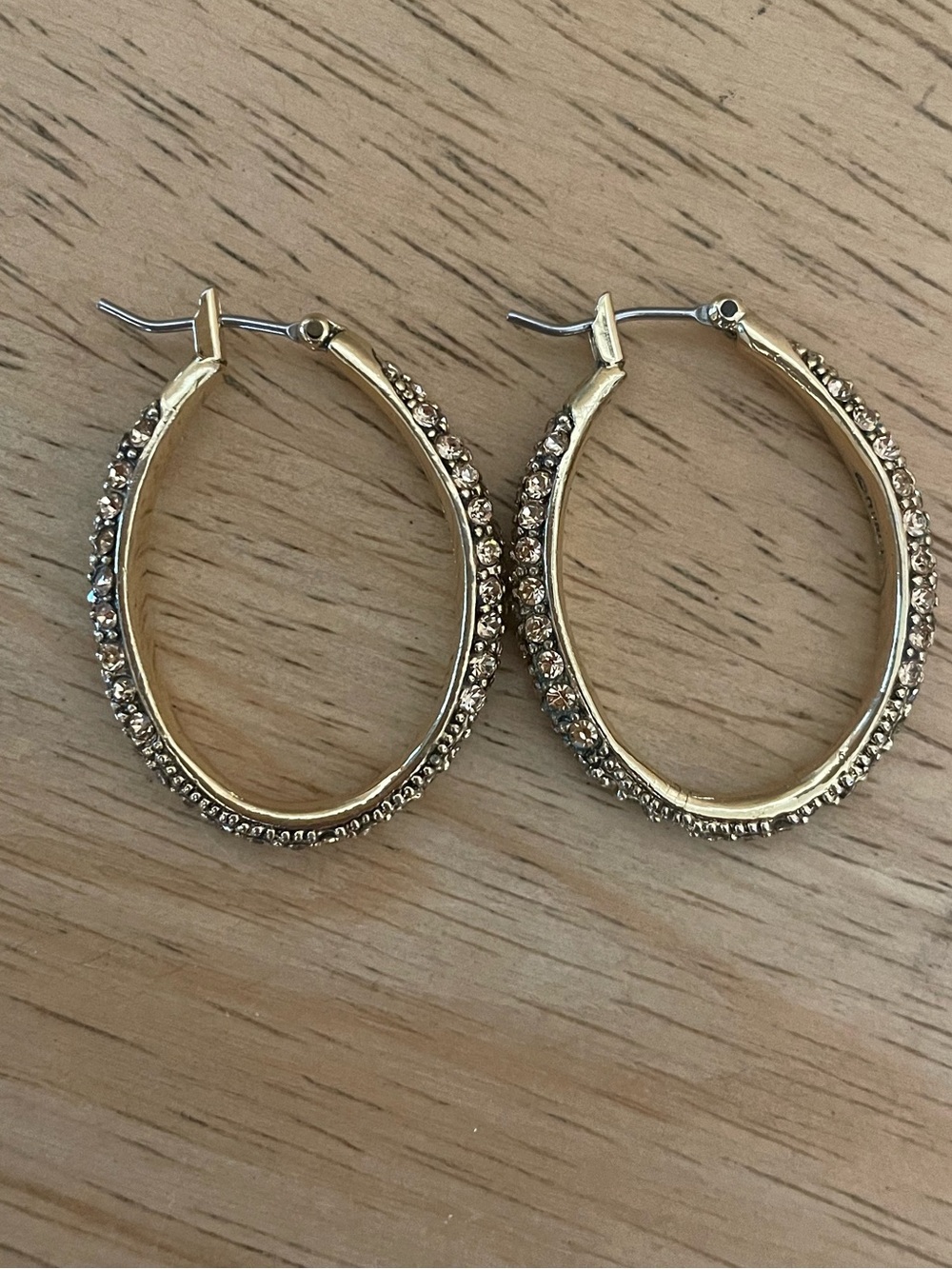 Gold oval hoop earrings rhinestones #glamour #party #bling #fancy #sparkly